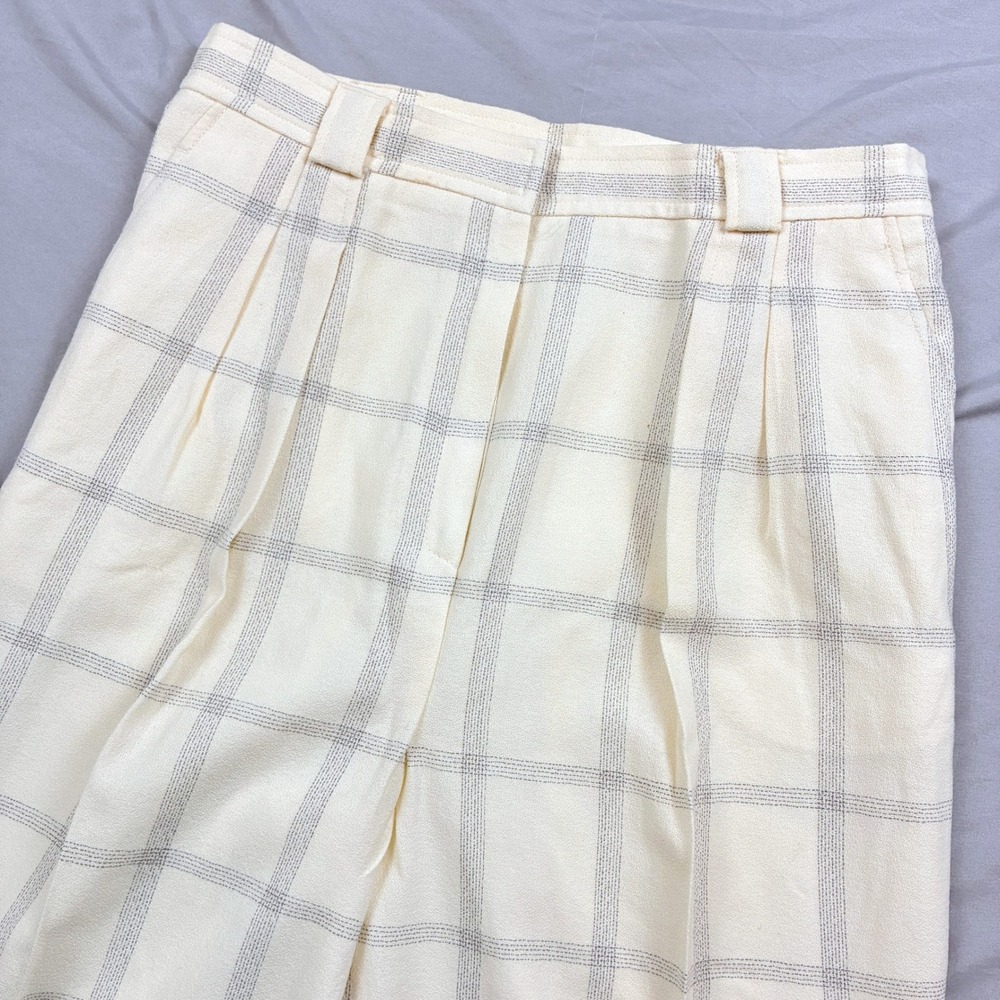 JH Collectibles Plaid Trousers Womens 16 Cream Wool Pleated VTG Tapered USA